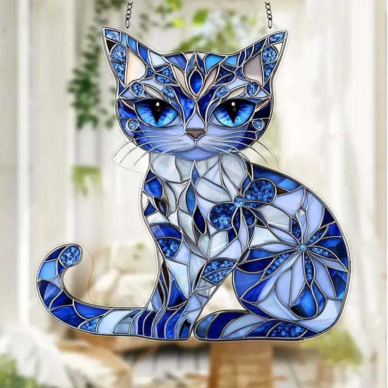 💎Blue & White Cat Suncatcher Ornament🐈✨️