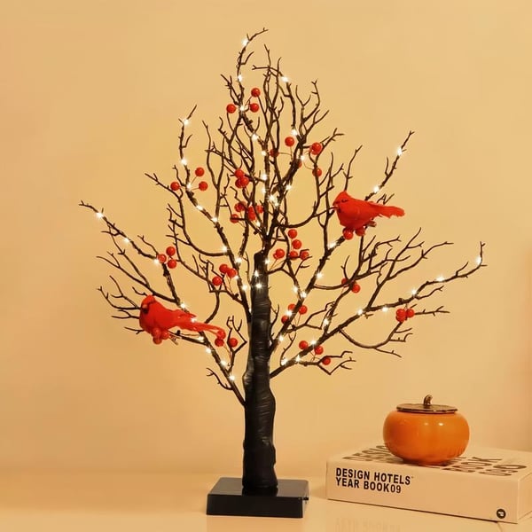 🐦Vintage Glowing Tree with Cardinals✨