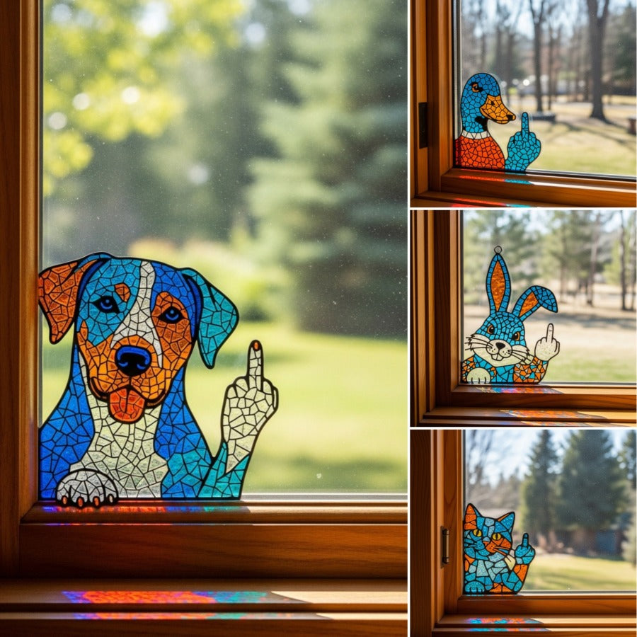 🐶Funny Middle Finger Animal Window Corner Decor😺