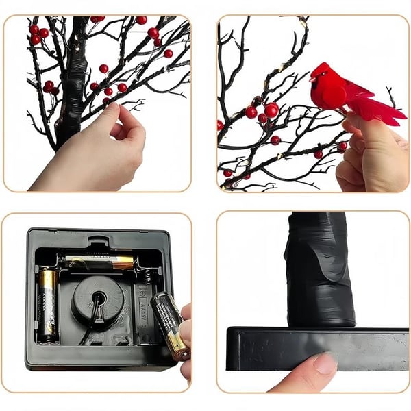 🐦Vintage Glowing Tree with Cardinals✨