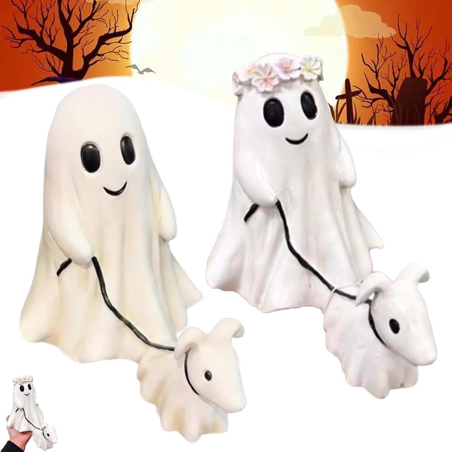 🎁Halloween Ghost Walking Dog Statue👻