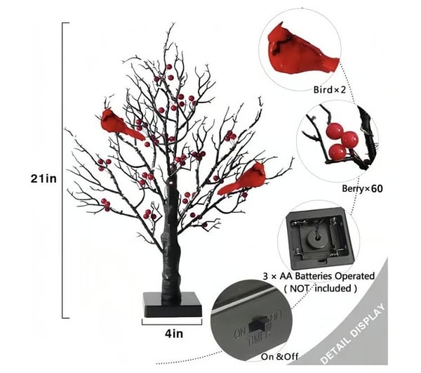 🐦Vintage Glowing Tree with Cardinals✨