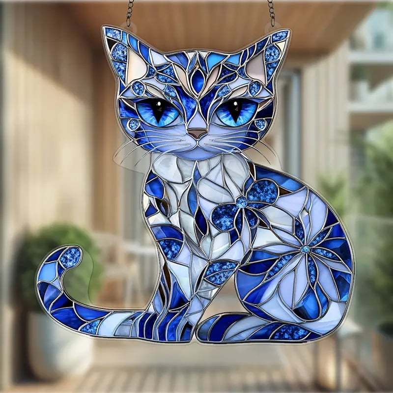 💎Blue ＆ White Cat Suncatcher Ornament🐈✨️