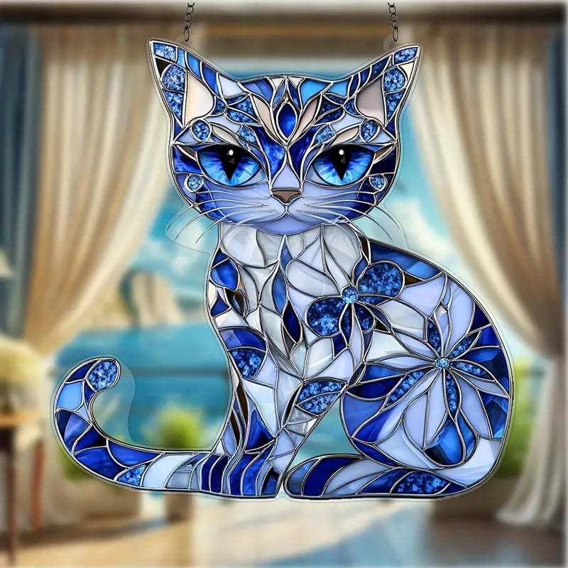 💎Blue ＆ White Cat Suncatcher Ornament🐈✨️