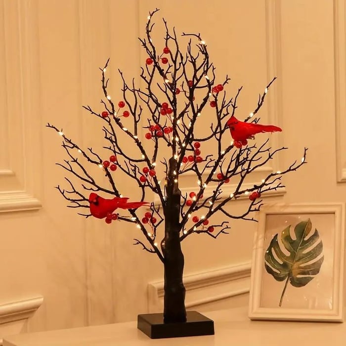 🐦Vintage Glowing Tree with Cardinals✨